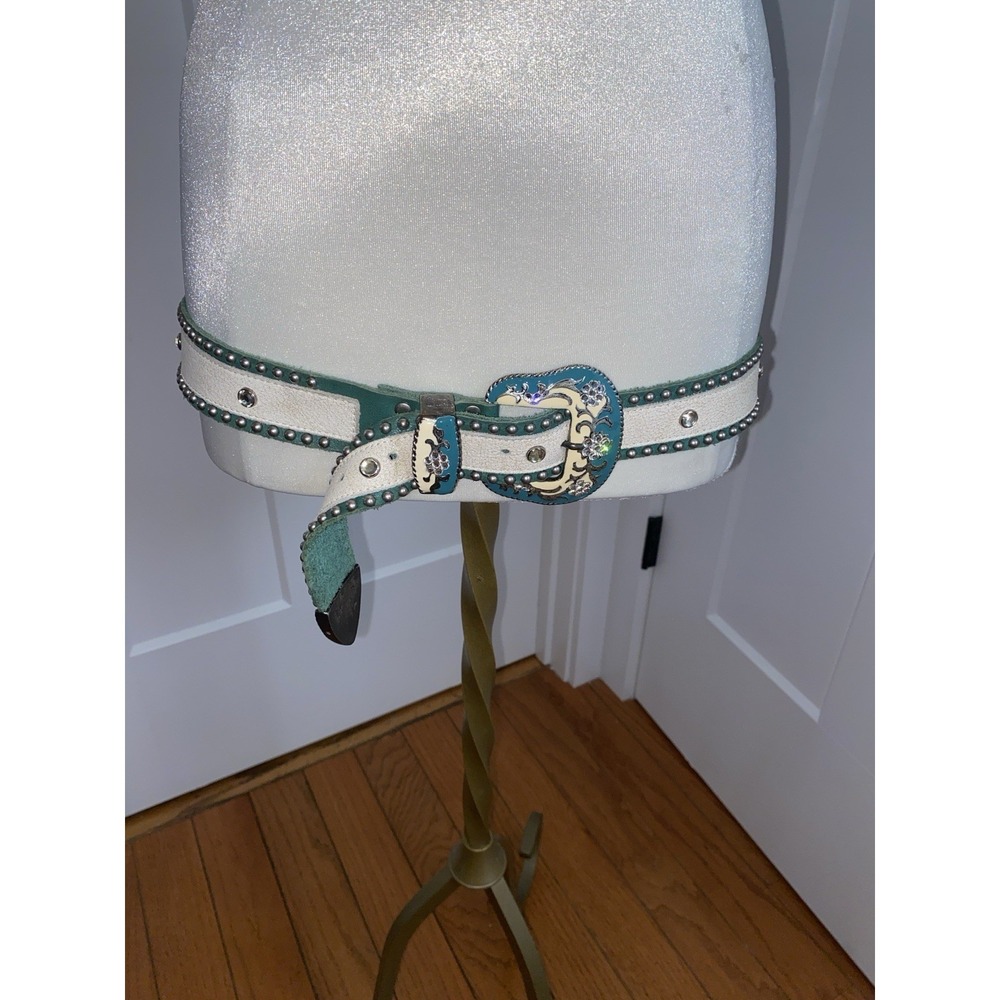Bebe Vintage Y2K Leather Suede Studded Western Belt Green M L